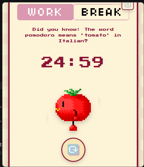Work timer screen